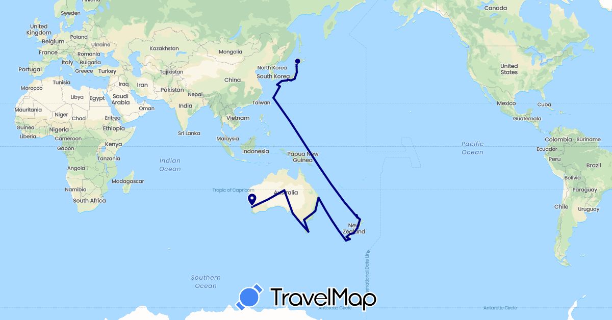 TravelMap itinerary: driving in Australia, Japan, New Zealand (Asia, Oceania)